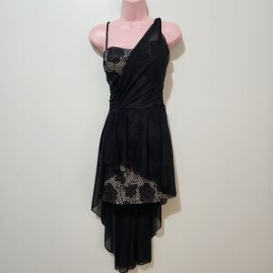 Vintage Y2K - Danesi One Shoulder High Low Dress Lace - Size S - Black Beige